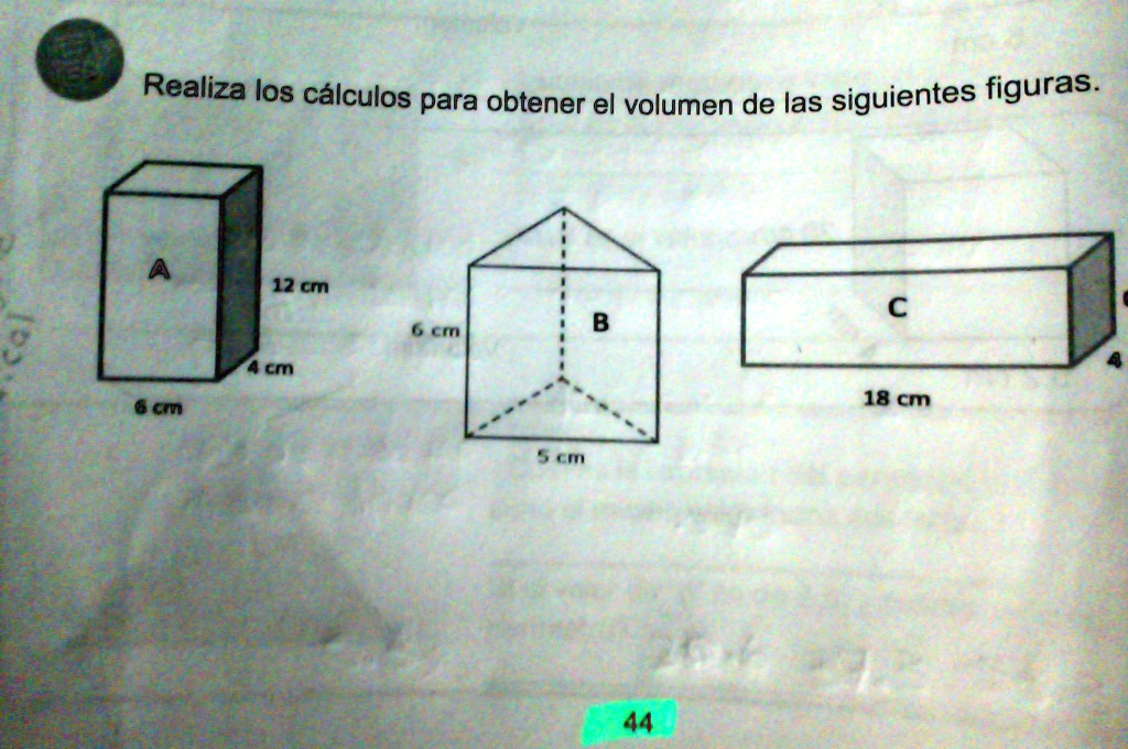 SOLVED realiza los cálculos para obtener el volumen de la siguiente