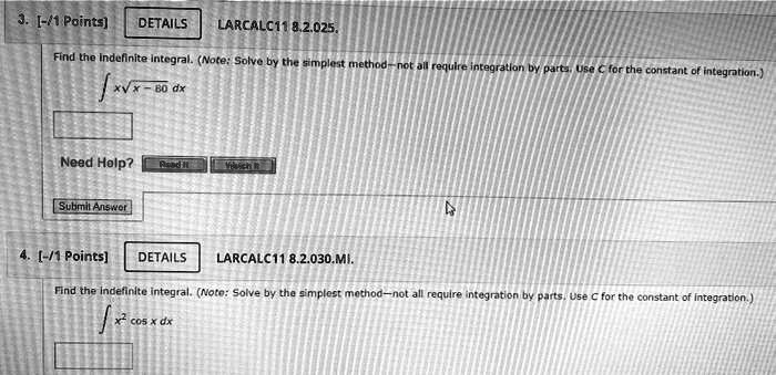 DETAILS LARCALC 8 2 025 Find The Indefinite Integral Note Solve By