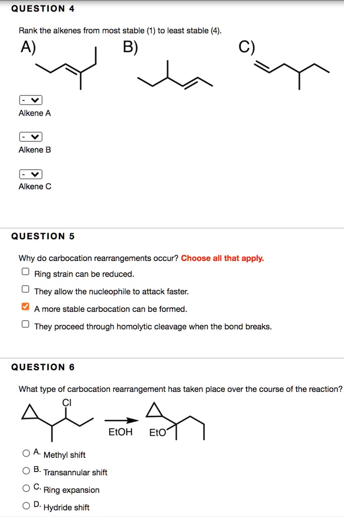 Solved Question Rank The Alkenes From Most Stable To Least Stable