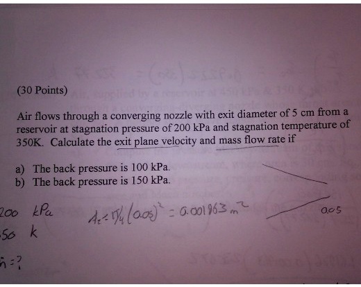 SOLVED 30 Points Air Flows Through A Converging Nozzle With Exit