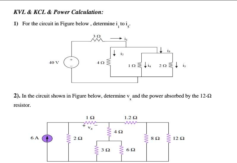 SOLVED KVL KCL Power Calculation For The Circuit In Figure Below