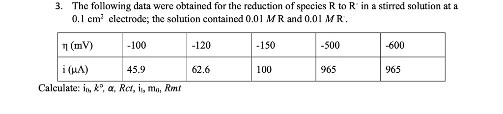 3 The Following Data Were Obtained For The Reduction Of Species R To R