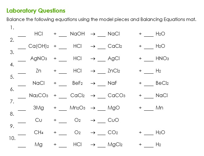 Solved Laboratory Questions Balancing Chemical Equations Balance The