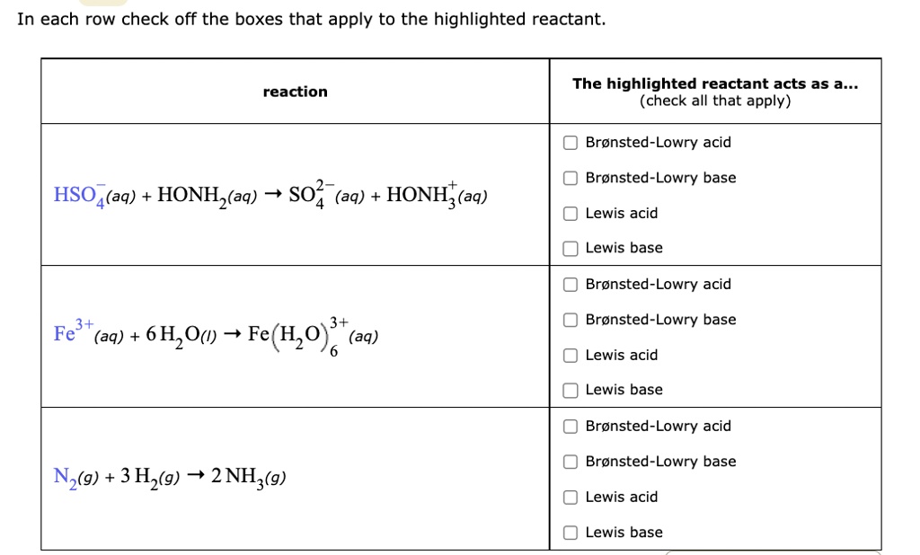 Solved In Each Row Check Off The Boxes That Apply To The Highlighted