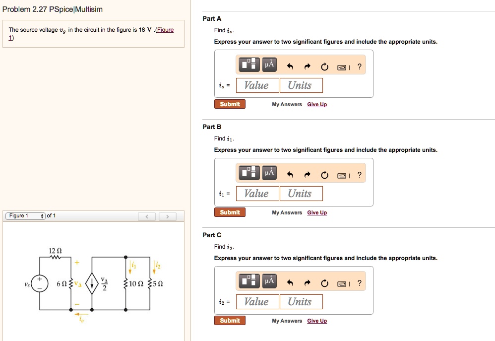 SOLVED Problem 2 27 PSpice Multisim Part A Find I Express Your