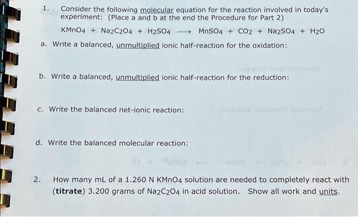 Solved Consider The Following Molecular Equation For The Reaction