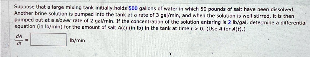 Solved Suppose That A Large Mixing Tank Initially Holds Gallons Of