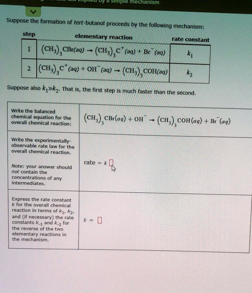 Solved Ad Sumpie Mechanism Suppose The Formation Of Tert Butanol