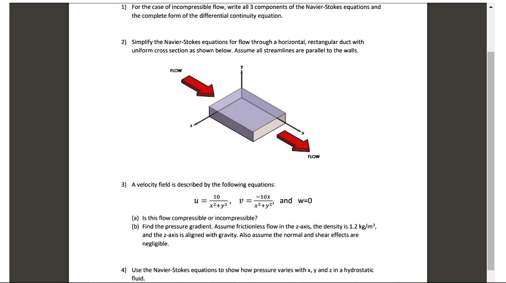 SOLVED 1 For The Case Of Incompressible Flow Write All 3 Components