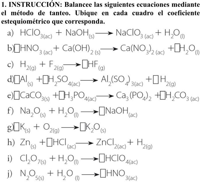 SOLVED Coeficiente estequiométrico 1 INSTRUCCIÓN Balancee las