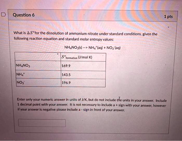 Solved Question Pts What Is S For The Dissolution Of Ammonium