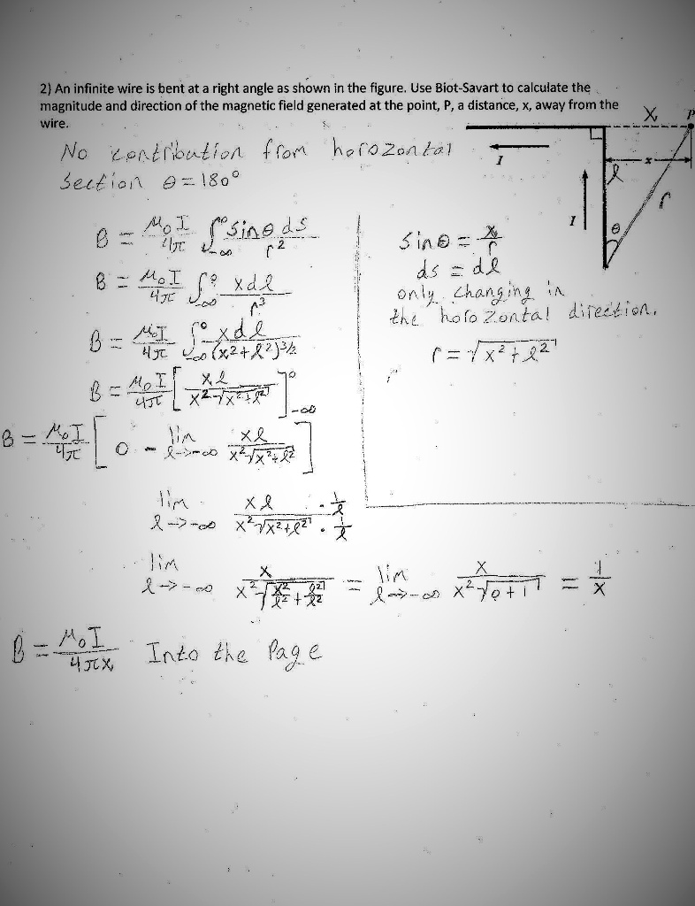 Solved An Infinite Wire Is Bent At A Right Angle A Shown In The