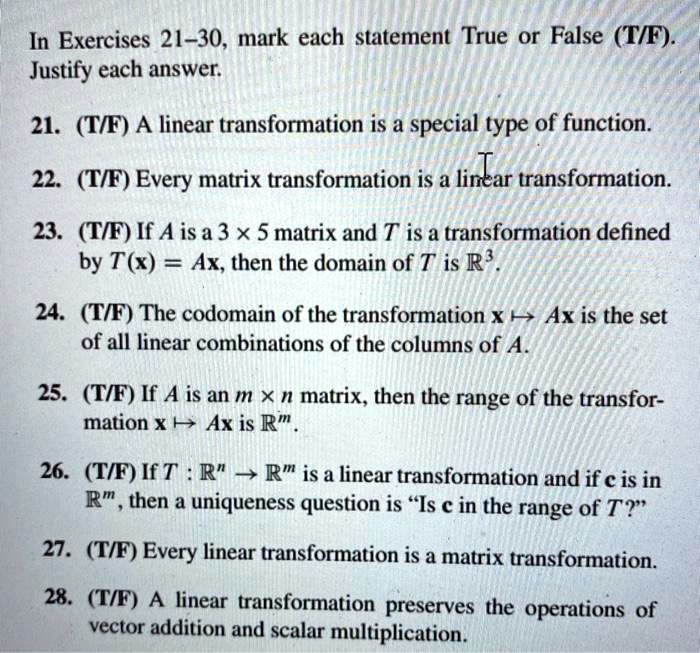 SOLVED In Exercises 21 30 Mark Each Statement True Or False TIF