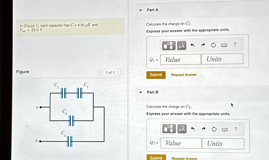 SOLVED Part A In Figure 1 each capacitor has C 4 50 μF and Vab 33