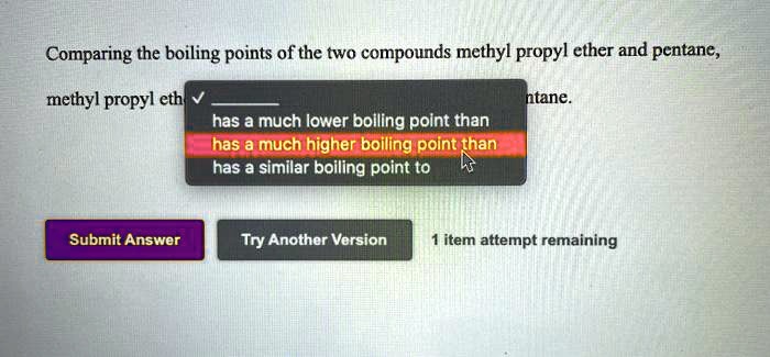 SOLVED Comparing The Boiling Points Of The Two Compounds Methyl