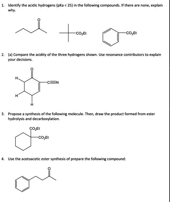 Solved Identify The Acidic Hydrogens Pka In The Following