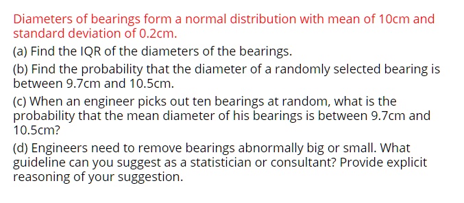 Diameters Of Bearings Form A Normal Distribution With SolvedLib