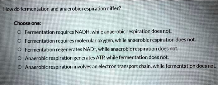 Solved How Do Fermentation And Anaerobic Respiration Differ Choose One