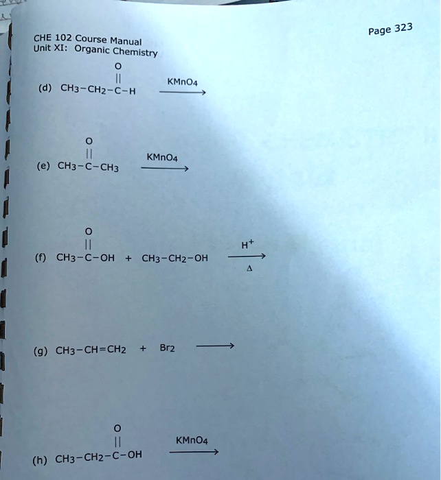 SOLVED CHE 102 Course Manual Unit XI Organic Chemistry KMnO4 D CH3