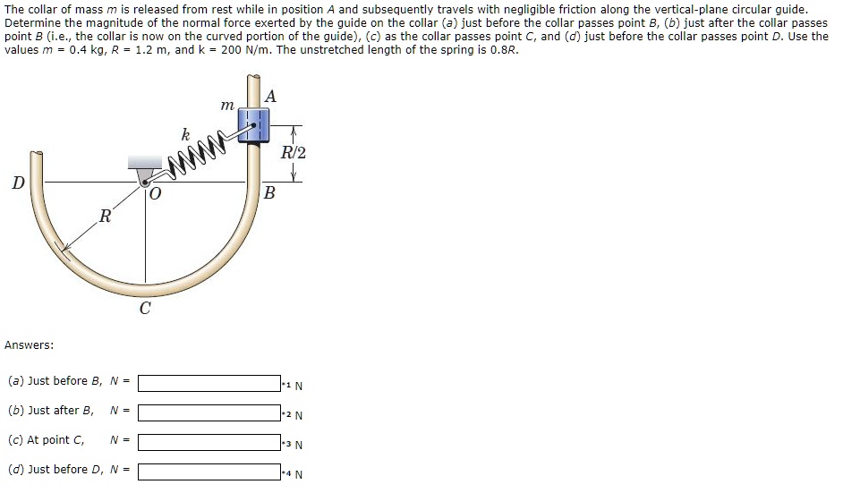 SOLVED The Collar Of Mass M Is Released From Rest While In Position A