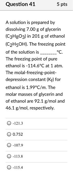 Solved A Solution Is Prepared By Dissolving G Of Glycerin C H O