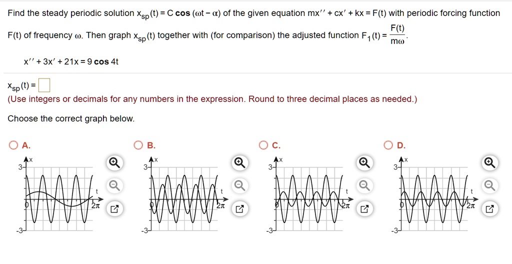 Solved Find The Steady Periodic Solution Xsp T C Cos Ot C Of The