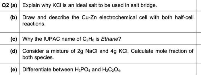 SOLVED Q2 A Explain Why KCI Is An Ideal Salt To Be Used In Salt