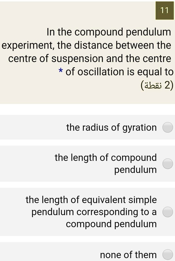 Solved In The Compound Pendulum Experiment The Distance Between