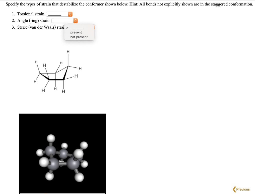 Solved Specify The Types Of Strain That Destabilize The Conformer