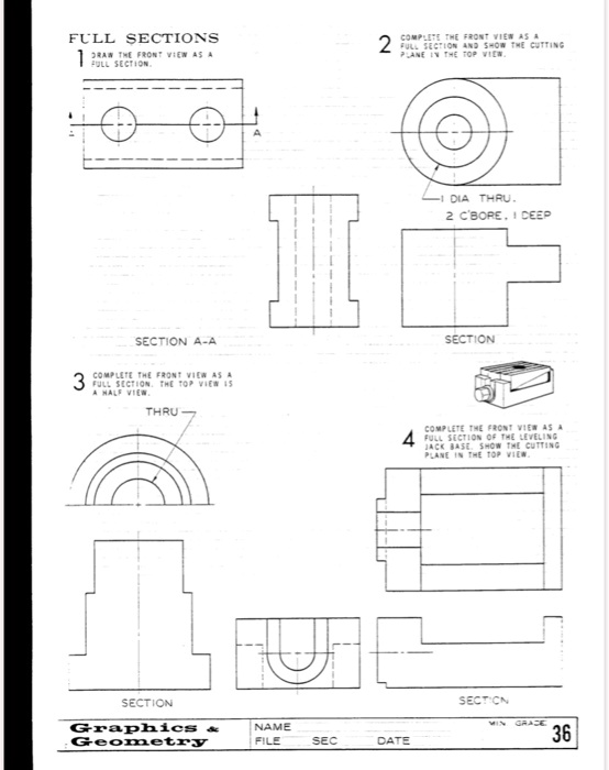 Solved Full Sections Draw The Front View As A Full Section Complete