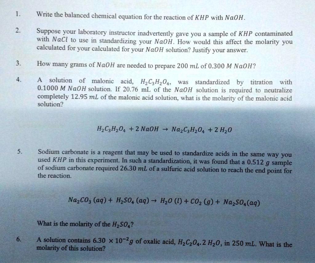 Solved Write The Balanced Chemical Equation For The Reaction Of Khp