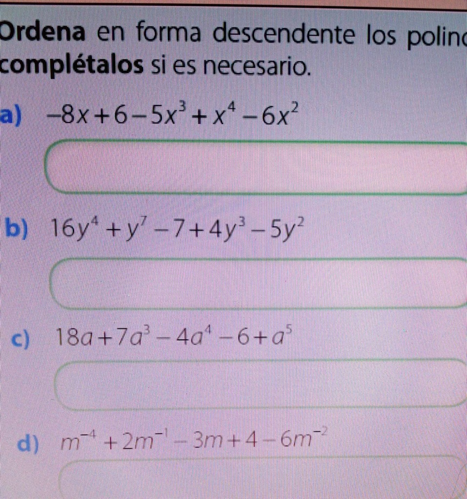 SOLVED 1 Ordenar En Forma Descendente Los Polinomios Completalos Si Es