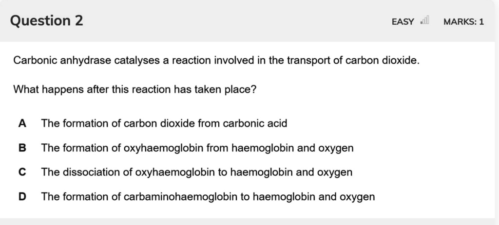 Solved Question Easy Marks Carbonic Anhydrase Catalyses A