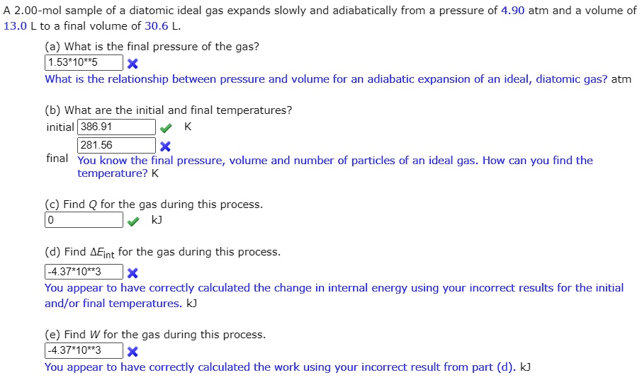 SOLVED A 2 00 Mol Sample Of A Diatomic Ideal Gas Expands Slowly And