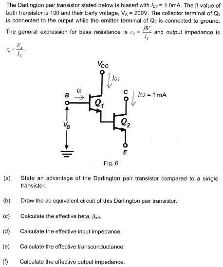 SOLVED The Darlington Pair Transistor Stated Below Is Biased With Ic