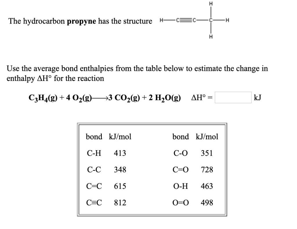 Solved The Hydrocarbon Propyne Has The Structure Use The Average Bond