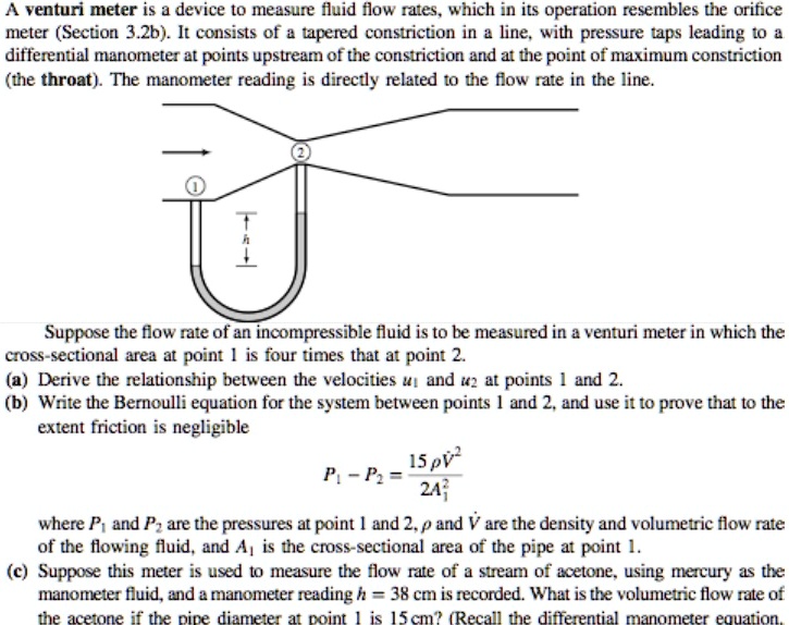 SOLVED A Venturi Meter Is A Device To Measure Fluid Flow Rates Which