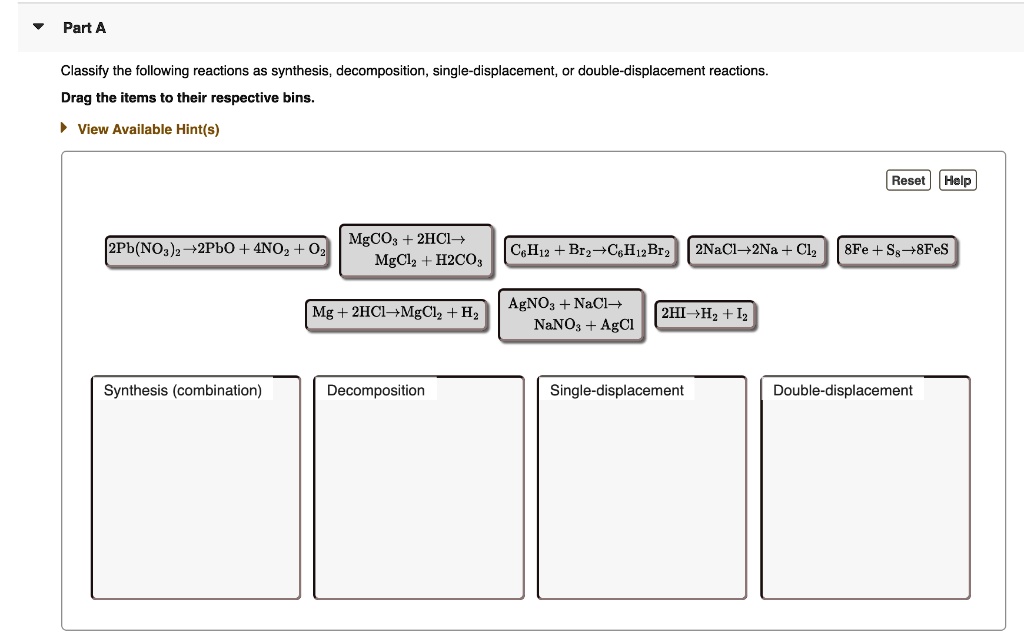 Solved Part A Classify The Following Reactions As Synthesis