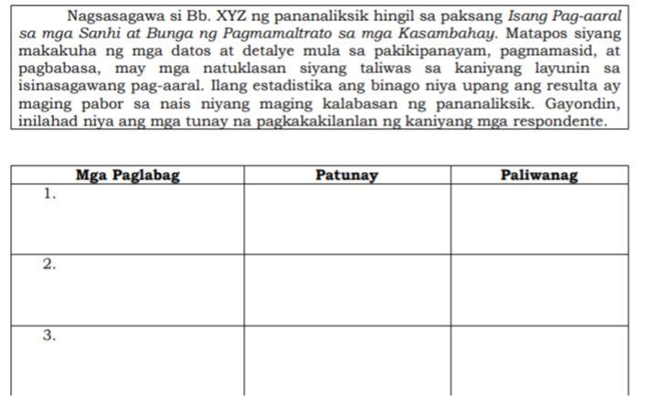 Nagsasagawa Si Bb XYZ Ng Pananaliksik Hingil Sa Paksang Isang Pag