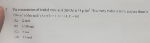 Solved The Concentration Of Bottled Nitric Acid Hno Is Gdm