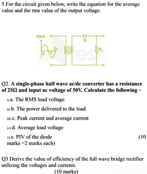 Solved For The Circuit Given Below Write The Equation For The