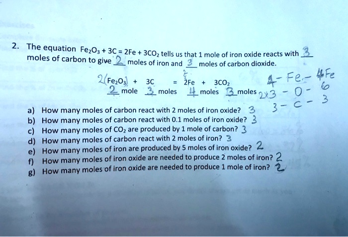 SOLVED The Equation FezO3 3C 2Fe 3CO Tells Us That Mole Of Iron