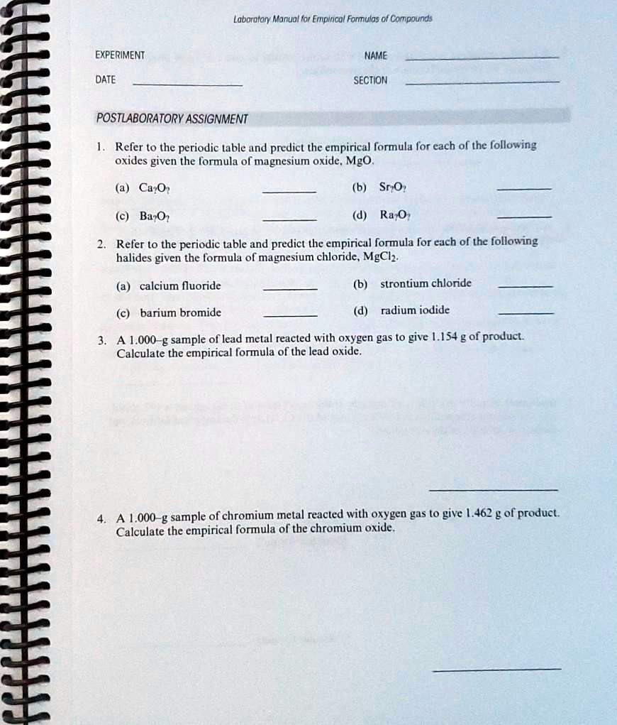 SOLVED Laboratory Manual For Empirical Formulas Of Compounds