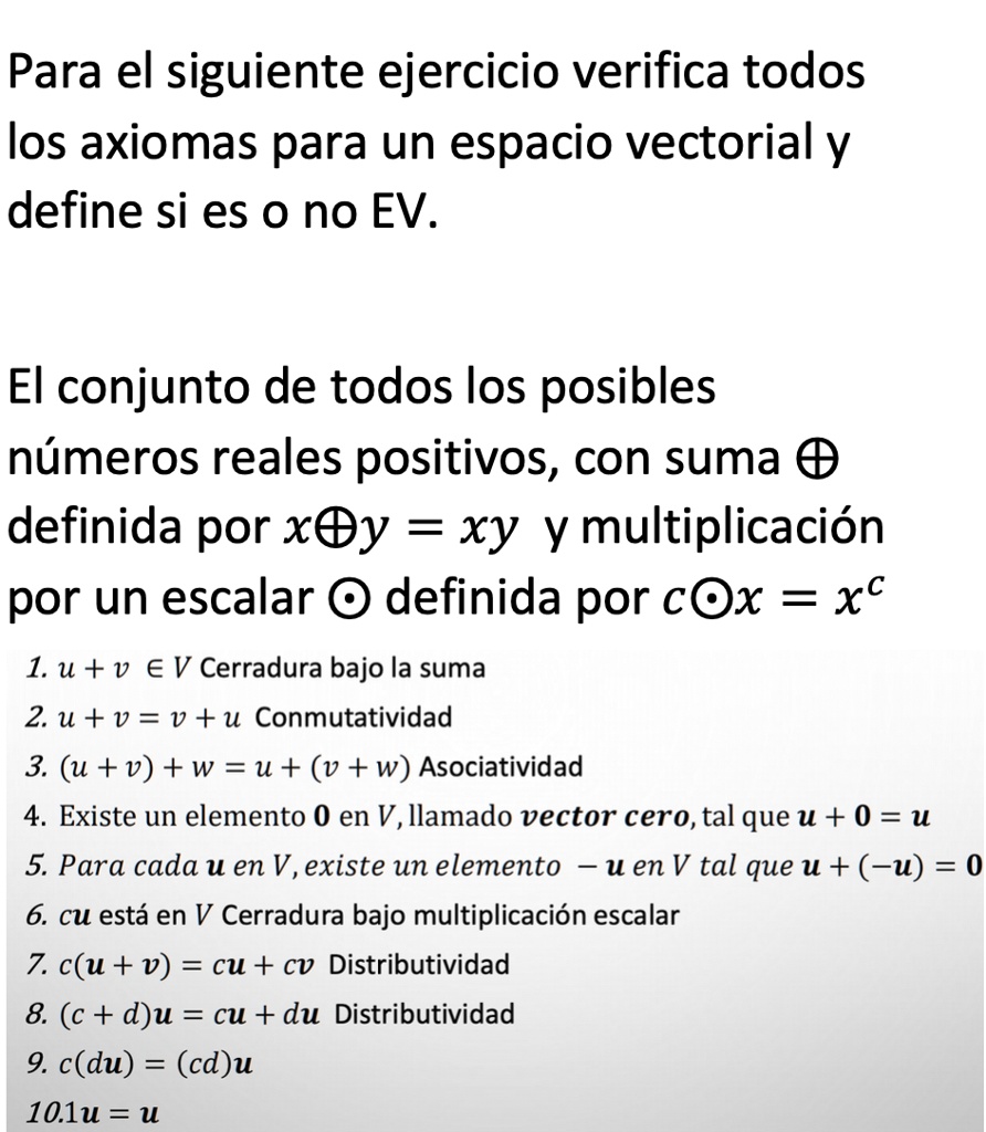 SOLVED Para El Siguiente Ejercicio Verifica Todos Los Axiomas Para Un