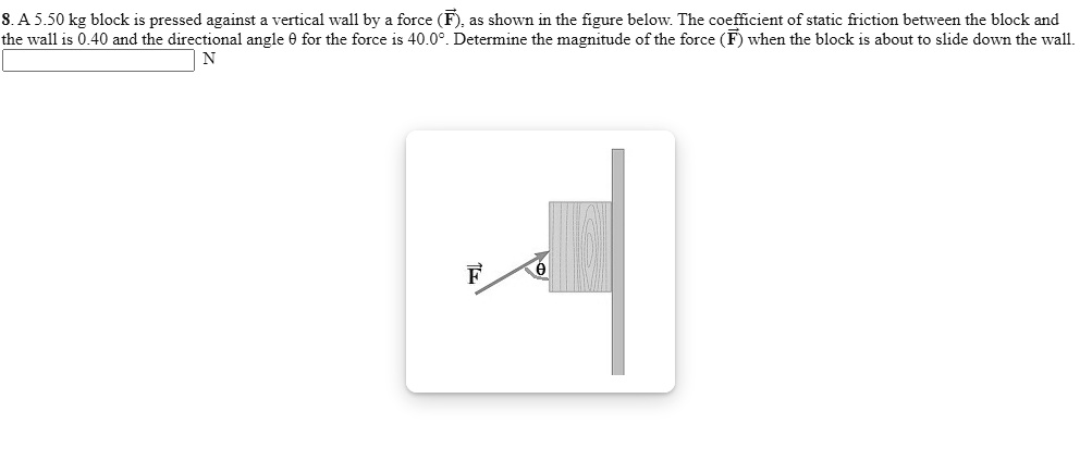 Solved A S Kg Block Is Pressed Against Vertical Wall By Force As