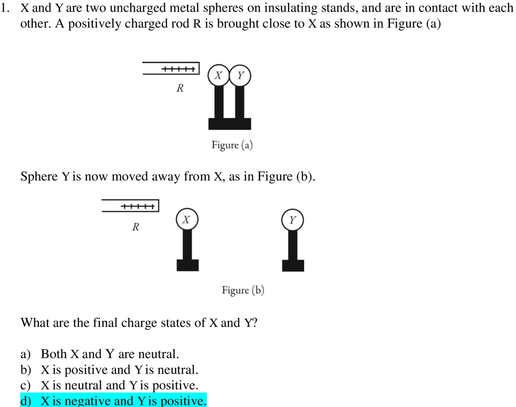 SOLVED 1 X And Y Are Two Uncharged Metal Spheres On Insulating Stands