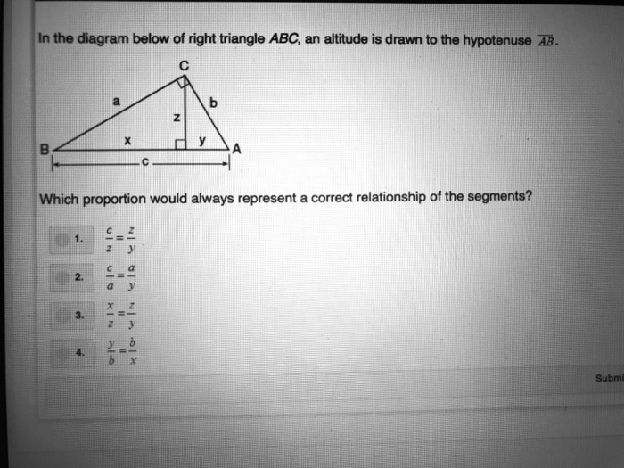 Solved In The Diagram Below Of Right Triangle Abc An Altitude Is