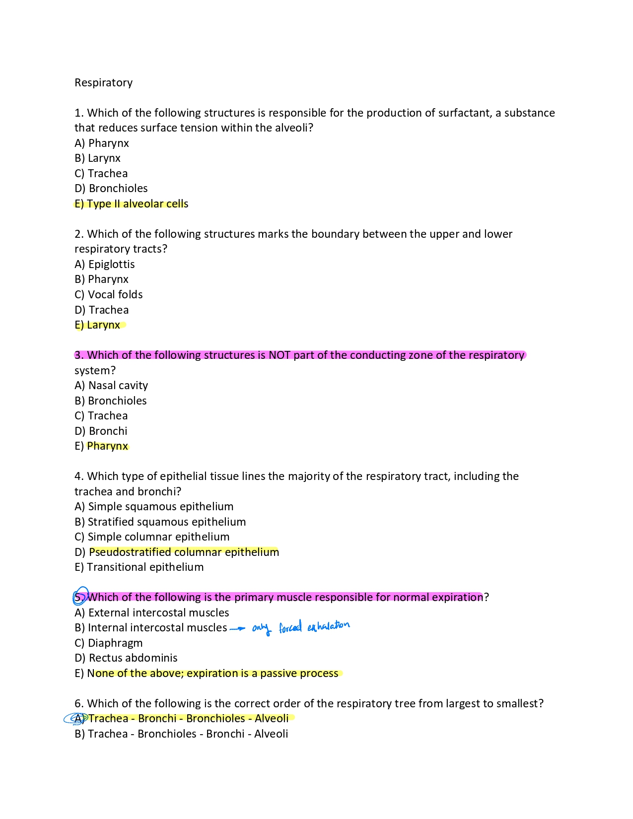 Respiratory Which Of The Following Structures Is Responsible For The