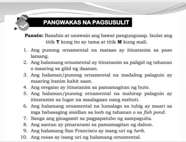 Solved Paki Help Po Dito Please Posubject Epp Pangwakas Na Pagsusulit