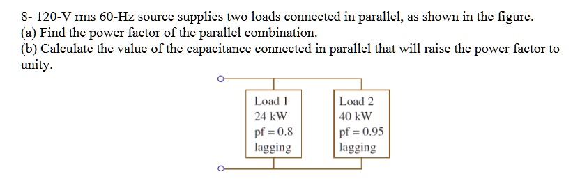 Solved V Rms Hz Source Supplies Two Loads Connected In